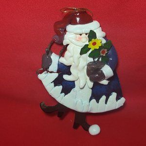 Santa Claus Ornament Flower Christmas Tree Painted Metal Tin
